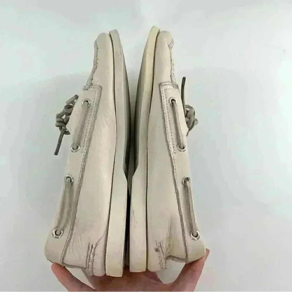 Sperry mens size 9 white leather lace up boat shoes - Picture 6 of 13
